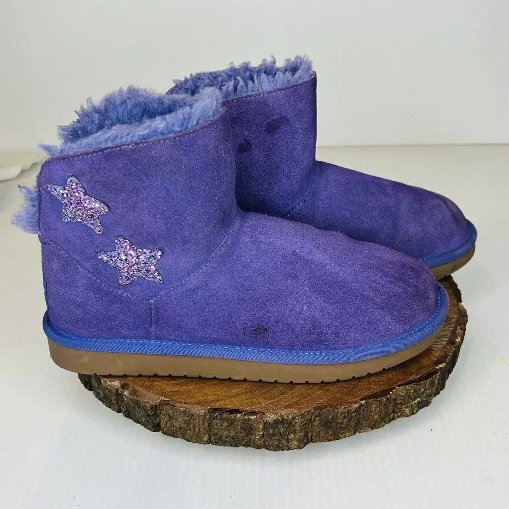 Ugg Koolaburra Star Mini Lined Sheepskin Boots Purple Kids Youth Size 4